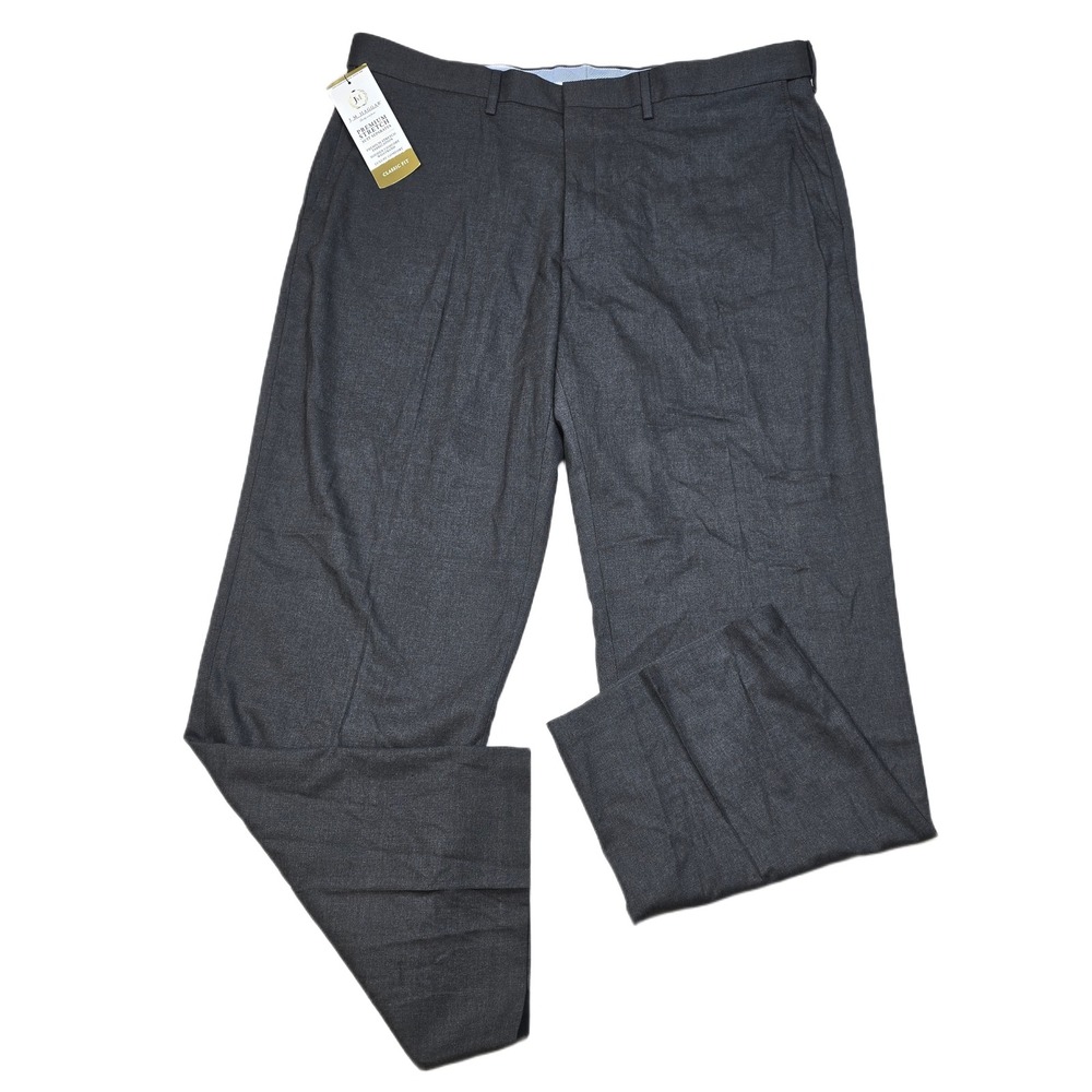 J.M. Haggar Premium Dress Pants Mens 40x 30 Solid Gray Stretch NEW‎